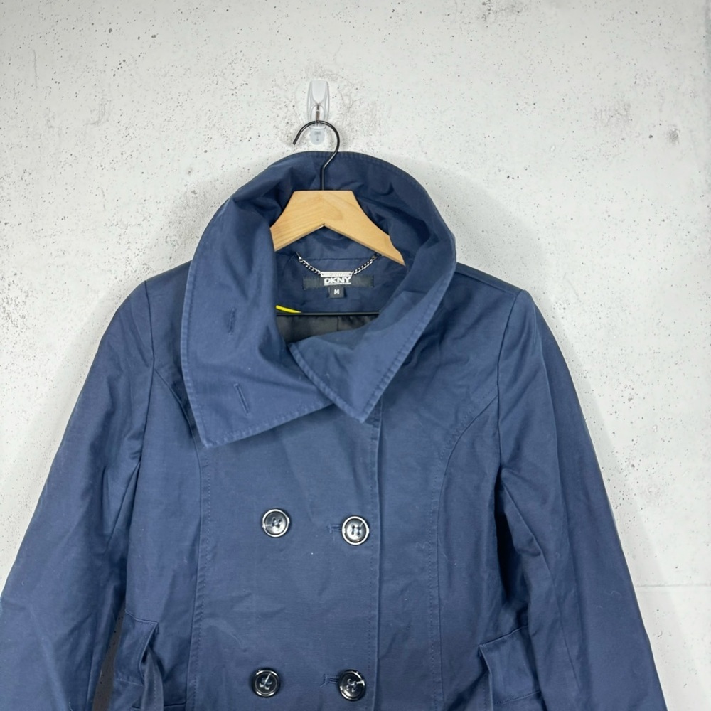 DKNY Pea Coat Navy Button Belted Jacket Coat - Picture 2 of 10